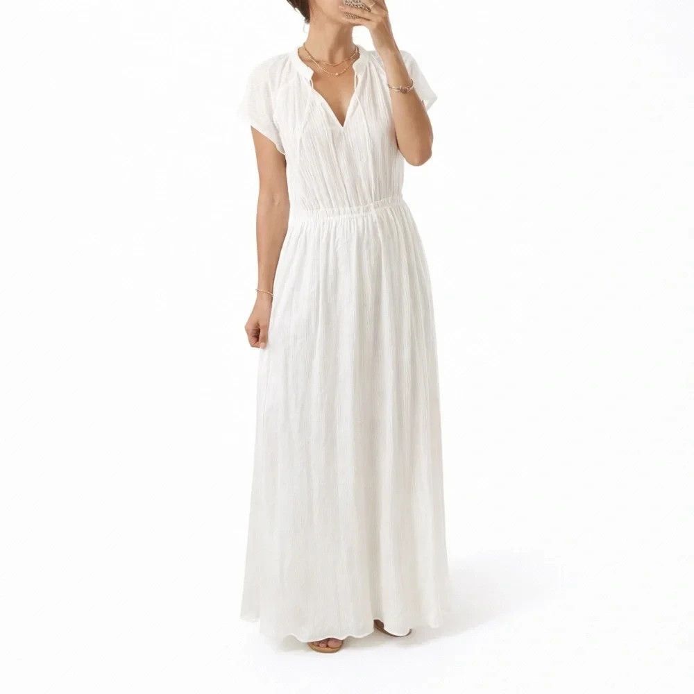 Michael Stars TDCS99 White Cotton Maxi Dress Size M NWT Flutter Sleeve Boho